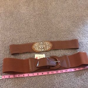 Bundle of 2 brown stretchy wide belts